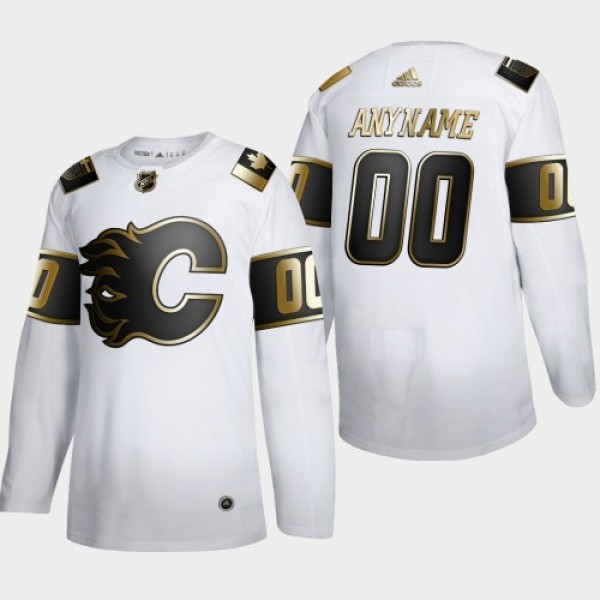 Calgary Flames Custom Men's Adidas White Gold...