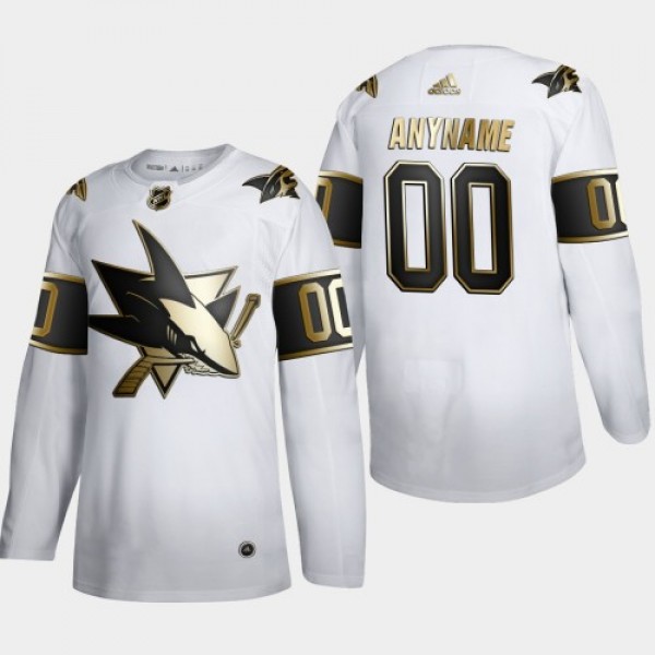 San Jose Sharks Custom Men's Adidas White Gol...