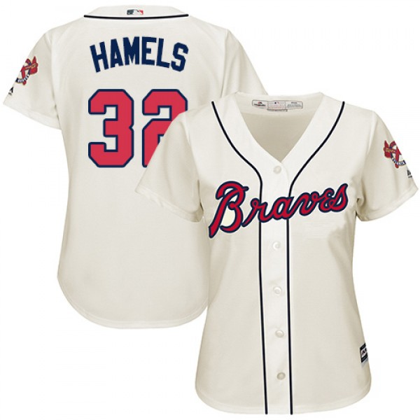 Atlanta Braves #32 Cole Hamels Cream Alternate Wom...
