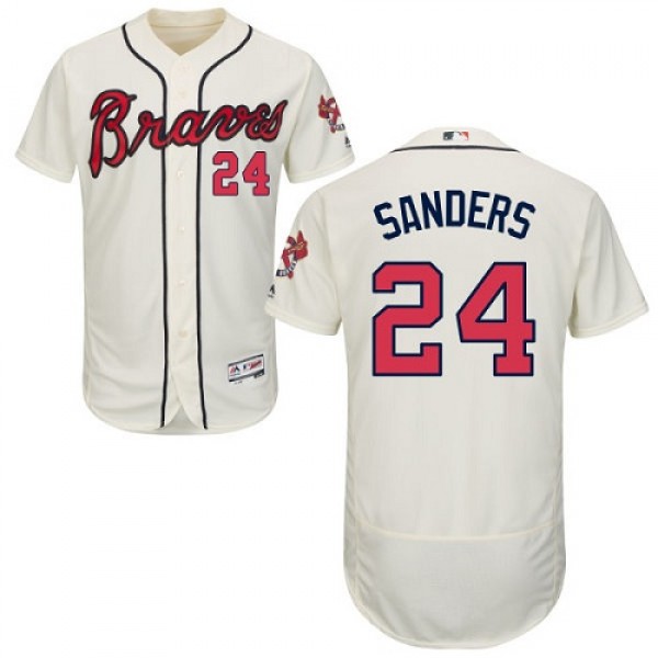 Atlanta Braves #24 Deion Sanders Cream Flexbase Au...