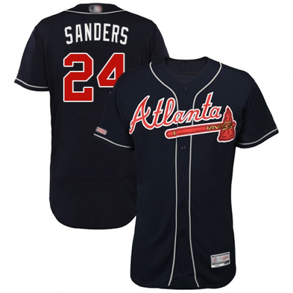 Atlanta Braves #24 Deion Sanders Navy Blue Flexbas...