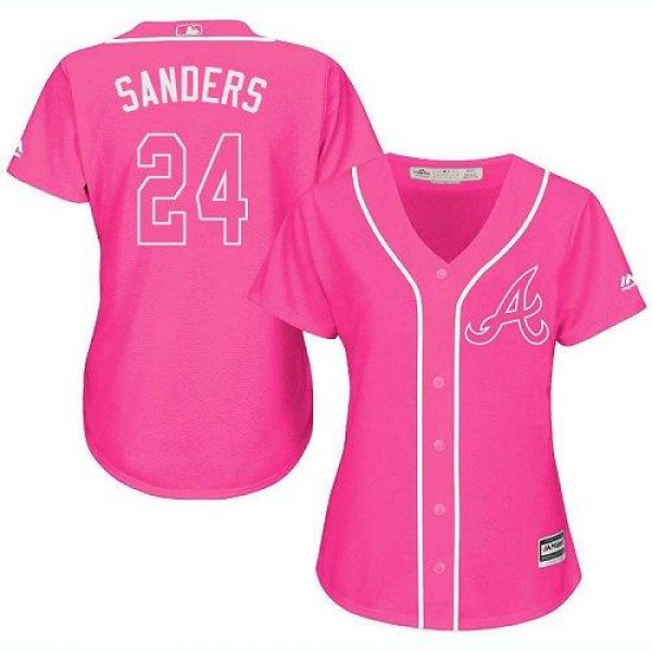 Atlanta Braves #24 Deion Sanders Pink Fashion Wome...