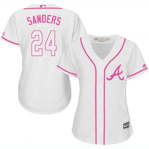Atlanta Braves #24 Deion Sanders White/Pink Fashio...
