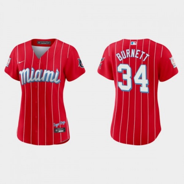 Miami Miami Marlins #34 A.J. Burnett Women's ...