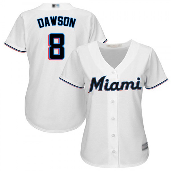 Miami Marlins #8 Andre Dawson White Home Women...