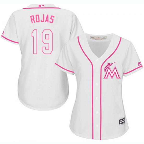 Miami Marlins #19 Miguel Rojas White/Pink Fashion ...