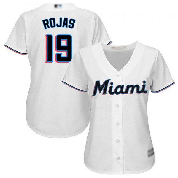 Miami Marlins #19 Miguel Rojas White Home Women�...