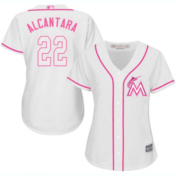Miami Marlins #22 Sandy Alcantara White/Pink Fashi...