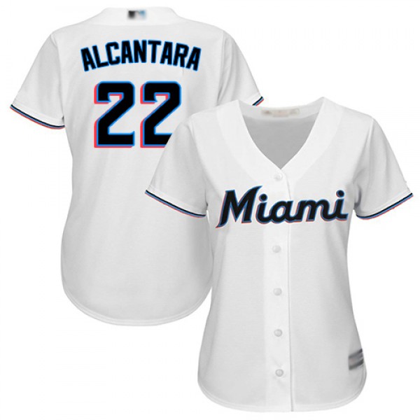 Miami Marlins #22 Sandy Alcantara White Home Women...
