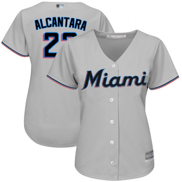 Miami Marlins #22 Sandy Alcantara Grey Road Women&...