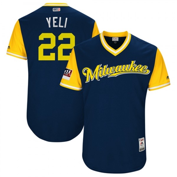 Milwaukee Brewers #22 Christian Yelich Navy "...