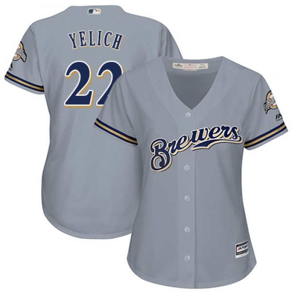 Milwaukee Brewers #22 Christian Yelich Grey Road W...