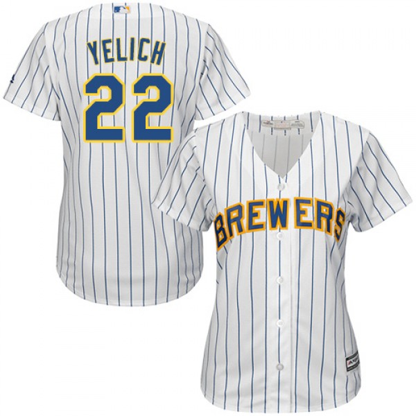 Milwaukee Brewers #22 Christian Yelich White Strip...