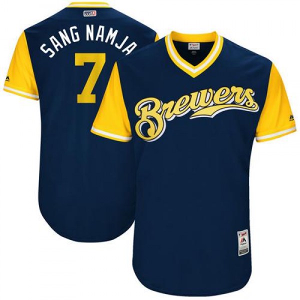 Milwaukee Brewers #7 Eric Thames Navy "Sang N...