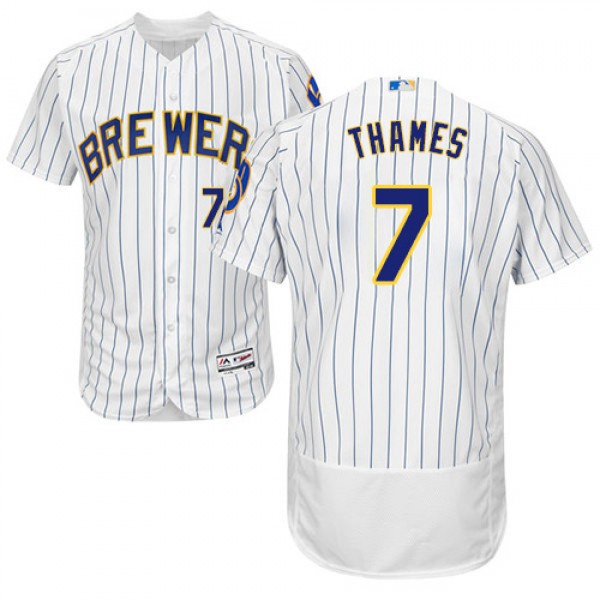 Milwaukee Brewers #7 Eric Thames White Strip Flexb...