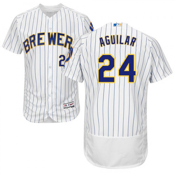 Milwaukee Brewers #24 Jesus Aguilar White Strip Fl...