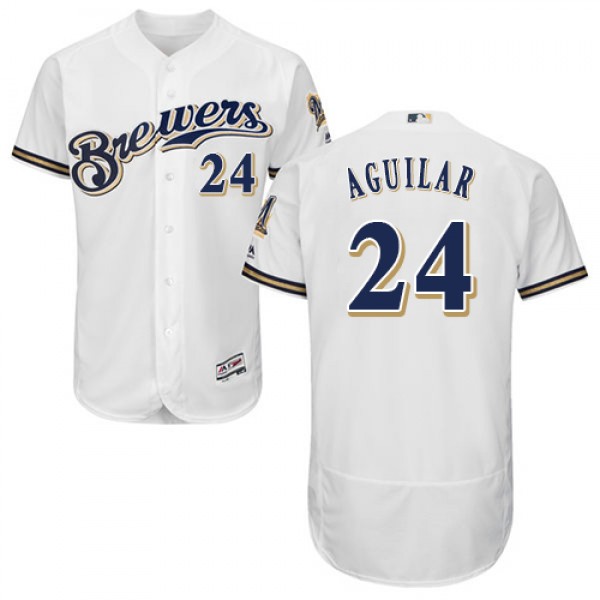 Milwaukee Brewers #24 Jesus Aguilar White Flexbase...