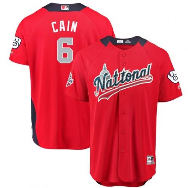 Milwaukee Brewers #6 Lorenzo Cain Red 2018 All-Sta...