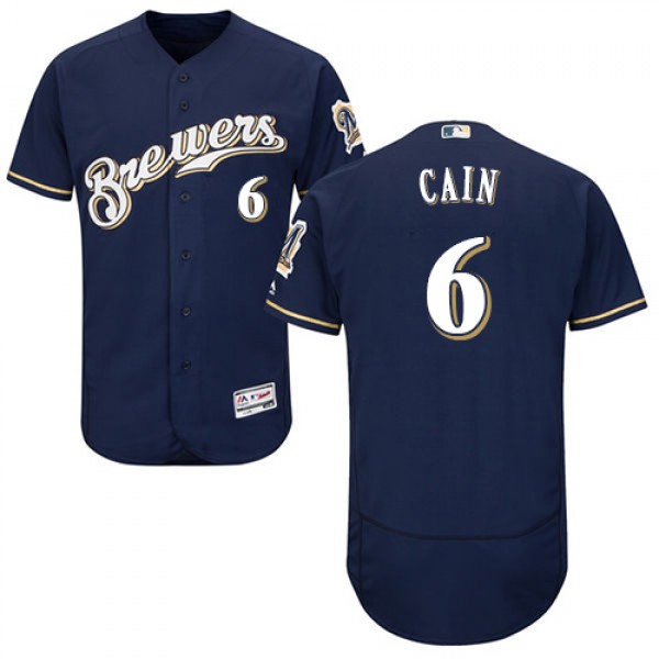 Milwaukee Brewers #6 Lorenzo Cain Navy Blue Flexba...