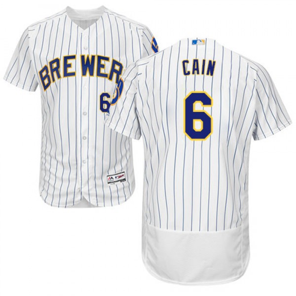 Milwaukee Brewers #6 Lorenzo Cain White Strip Flex...