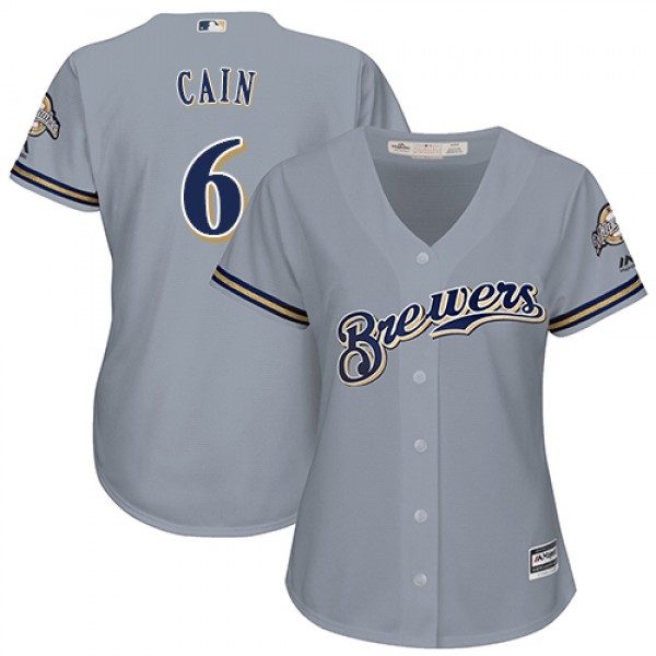 Milwaukee Brewers #6 Lorenzo Cain Grey Road Women&...