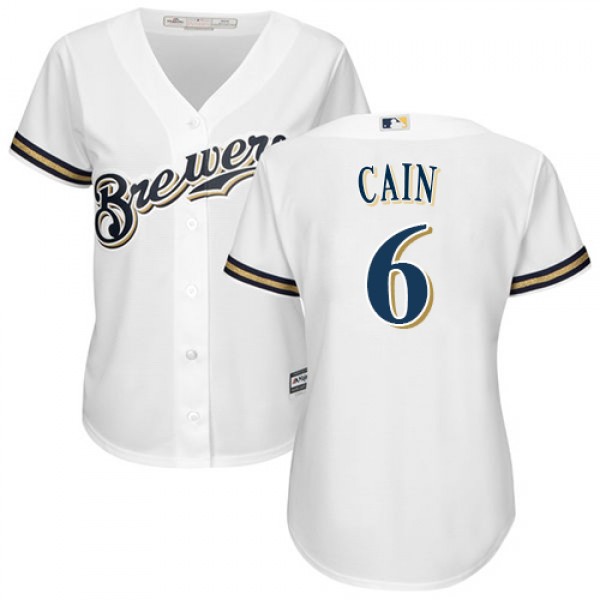 Milwaukee Brewers #6 Lorenzo Cain White Home Women...