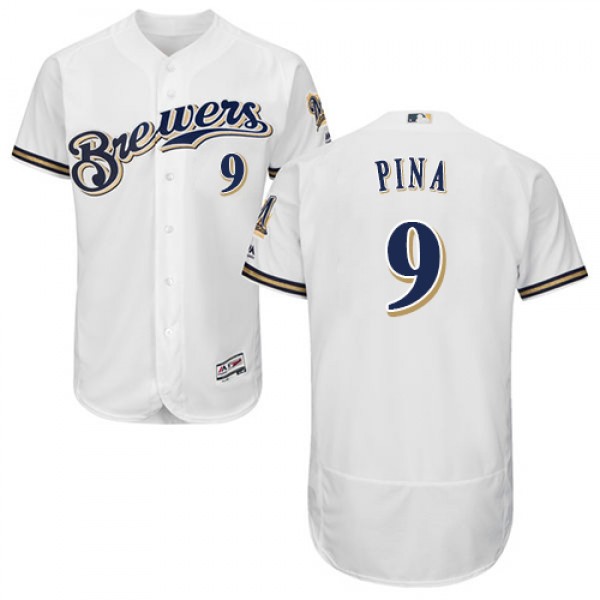 Milwaukee Brewers #9 Manny Pina White Flexbase Aut...