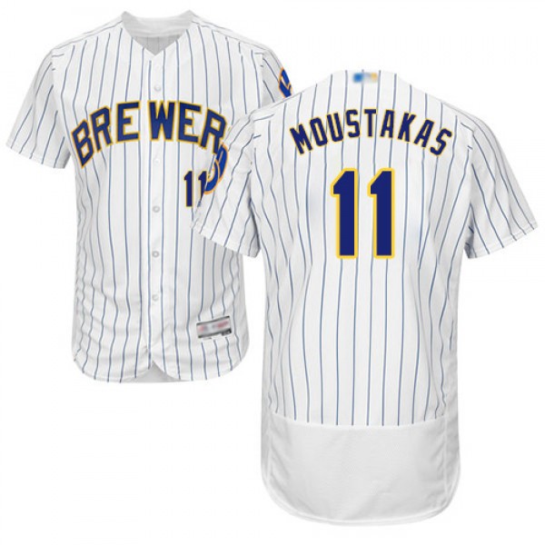 Milwaukee Brewers #11 Mike Moustakas White Strip F...