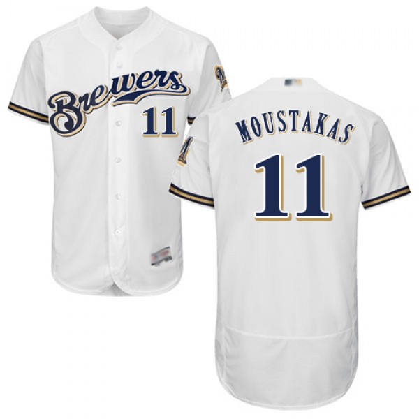 Milwaukee Brewers #11 Mike Moustakas White Flexbas...