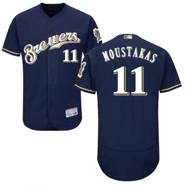 Milwaukee Brewers #11 Mike Moustakas Navy Blue Fle...