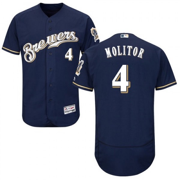 Milwaukee Brewers #4 Paul Molitor Navy Blue Flexba...
