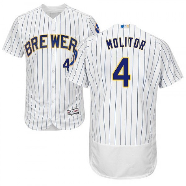Milwaukee Brewers #4 Paul Molitor White Strip Flex...