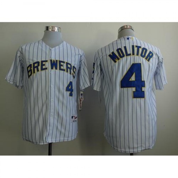 Milwaukee Brewers #4 Paul Molitor White (Blue Stri...