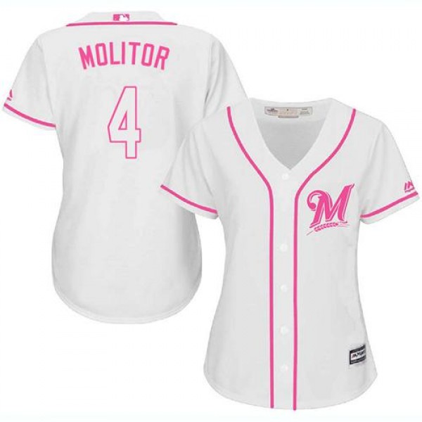 Milwaukee Brewers #4 Paul Molitor White/Pink Fashi...