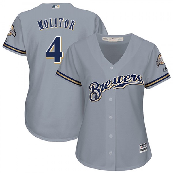 Milwaukee Brewers #4 Paul Molitor Grey Road Women&...