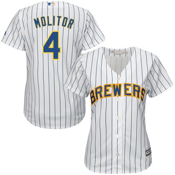 Milwaukee Brewers #4 Paul Molitor White Strip Home...