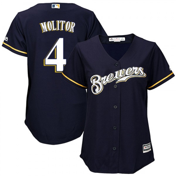 Milwaukee Brewers #4 Paul Molitor Navy Blue Altern...