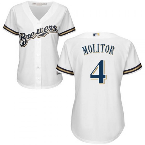 Milwaukee Brewers #4 Paul Molitor White Home Women...
