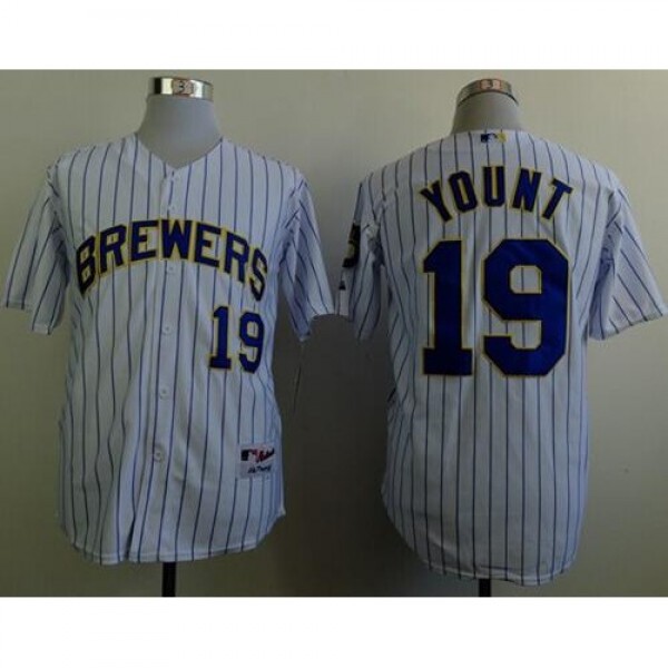 Milwaukee Brewers #19 Robin Yount White(Blue Strip...