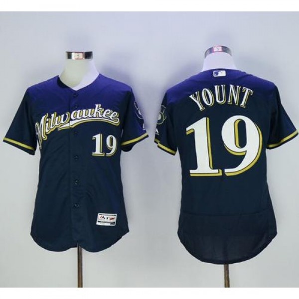 Milwaukee Brewers #19 Robin Yount Navy Blue Flexba...