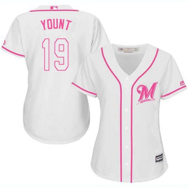 Milwaukee Brewers #19 Robin Yount White/Pink Fashi...