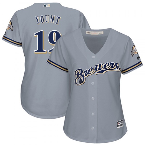 Milwaukee Brewers #19 Robin Yount Grey Road Women&...