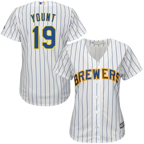 Milwaukee Brewers #19 Robin Yount White Strip Home...