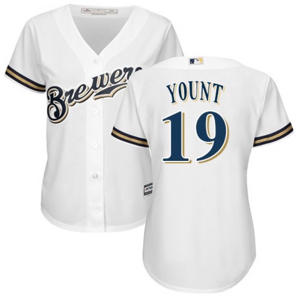 Milwaukee Brewers #19 Robin Yount White Home Women...