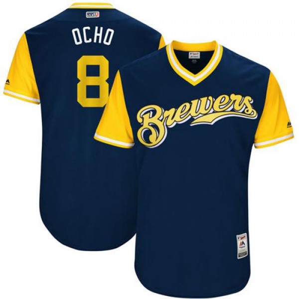 Milwaukee Brewers #8 Ryan Braun Navy "Ocho&qu...