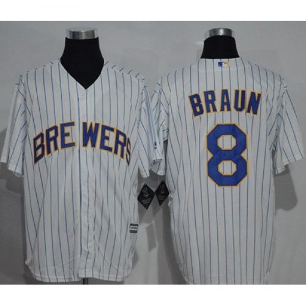 Milwaukee Brewers #8 Ryan Braun White (blue strip)...