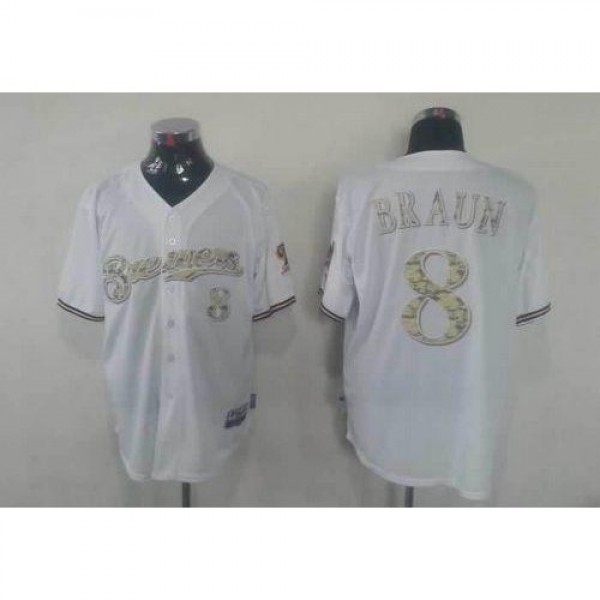 Milwaukee Brewers #8 Ryan Braun White USMC Cool Ba...