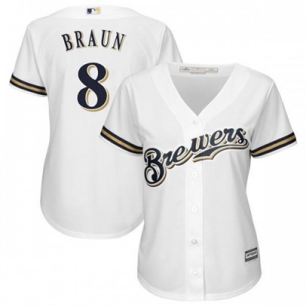 Milwaukee Brewers #8 Ryan Braun White Women's...