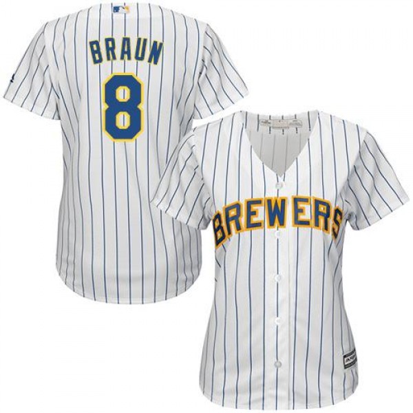 Milwaukee Brewers #8 Ryan Braun White With Blue St...