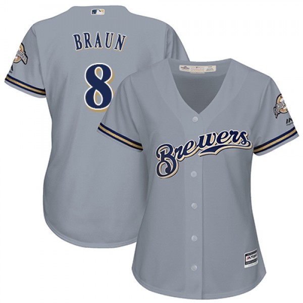Milwaukee Brewers #8 Ryan Braun Grey Road Women�...